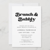 Invitation Chic Retro Noir & Blanc Brunch et Bubbly (Devant)