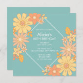 Invitation Chic Retro Orange Peach Flora Green 60e anniversai (Devant / Derrière)
