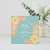 Invitation Chic Retro Orange Peach Flora Green 60e anniversai (Debout devant)