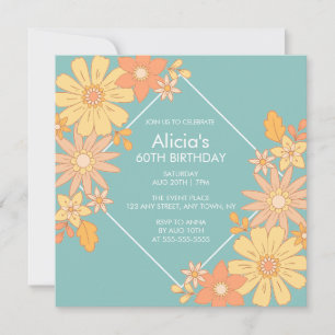 Invitation Chic Retro Orange Peach Flora Green 60e anniversai