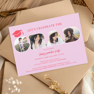 Invitation Chic Retro rose chaud 3 photos graduation script