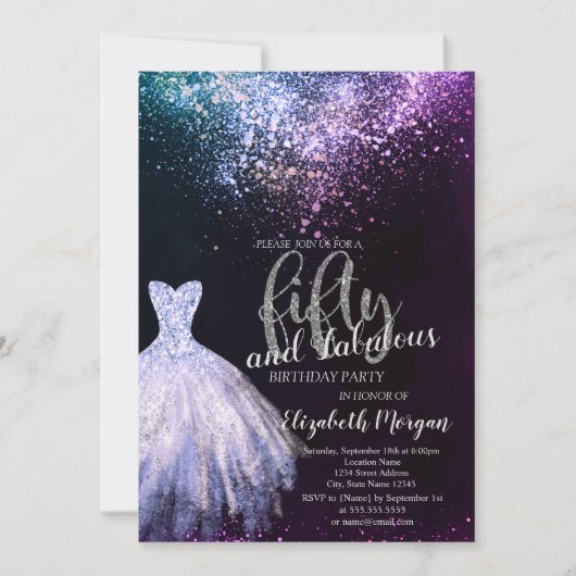 Invitation Chic Robe Confetti 50e fête d'anniversaire (Devant)