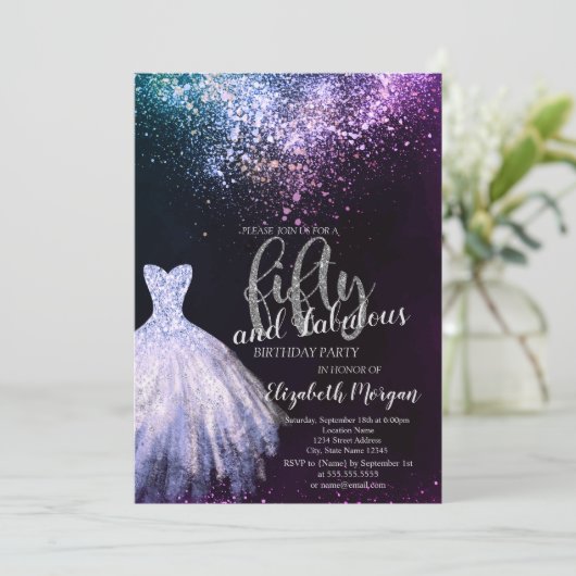 Invitation Chic Robe Confetti 50e fête d'anniversaire (Debout devant)