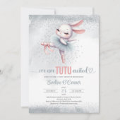 Invitation Chic robe de tutu rose et argent ballerine lapin  (Devant)