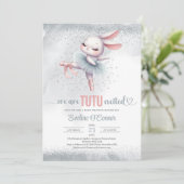 Invitation Chic robe de tutu rose et argent ballerine lapin  (Debout devant)