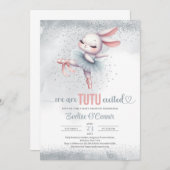 Invitation Chic robe de tutu rose et argent ballerine lapin  (Devant / Derrière)