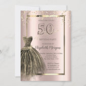 Invitation Chic robe Gold Sequins Rose Gold 50e anniversaire (Devant)