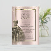 Invitation Chic robe Gold Sequins Rose Gold 50e anniversaire (Debout devant)