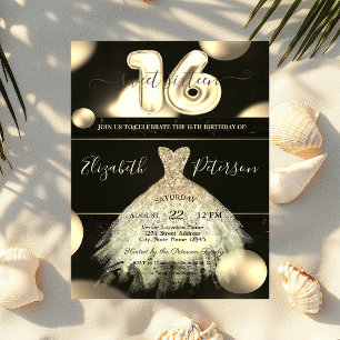 Invitation Chic Robe Or Confetti Dots Sweet 16