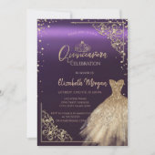 Invitation Chic Robe Or Tiara, Diamants Violet Quinceañera (Devant)