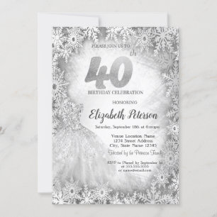 Invitation Chic Robe Snowflakes hiver 40e anniversaire