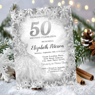 Invitation Chic Robe Snowflakes Hiver 50e anniversaire