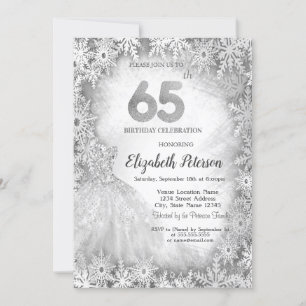 Invitation Chic Robe Snowflakes hiver 65e anniversaire