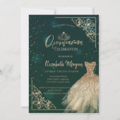Invitation Chic Robe Vert Or Tiara, Diamonds Quinceañera (Devant)