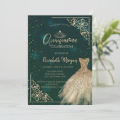 Invitation Chic Robe Vert Or Tiara, Diamonds Quinceañera (Debout devant)