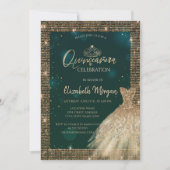 Invitation Chic Robe Vert Or Tiara, Diamonds Quinceañera (Devant)