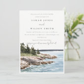 Invitation Chic Rocky Pine Mountain Seascape Couples Douche (Debout devant)
