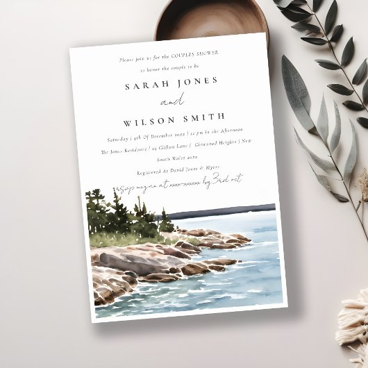 Invitation Chic Rocky Pine Mountain Seascape Couples Douche
