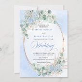 Invitation Chic Romantic Blue Floral Eucalyptus Wheat Wedding (Devant)