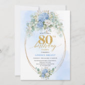 Invitation Chic Romantic Blue Hydrangea Garden 80th Birthday (Devant)