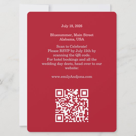 Invitation Chic Romantic Deep Red Split Photo QR Wedding (Dos)