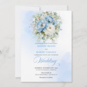 Invitation Chic Romantic Dusty Blue Peony Gold Floral Wedding (Devant)