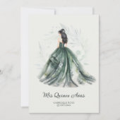 Invitation Chic Romantic Spanish Quinceañera Green Shades (Devant)