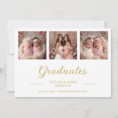 Invitation Chic Romantic Then & Now 3-Photo Twins Double Grad (Devant)