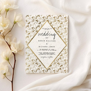 Invitation Chic romantique Mariage de luxe floral or blanc