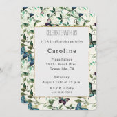 Invitation Chic Romantique Papillons Bleus Anniversaire (Devant / Derrière)