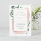 Invitation Chic rose Aquarelle Brosse Florale fête d'annivers (Debout devant)