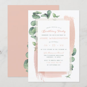Invitation Chic rose Aquarelle Brosse Florale fête d'annivers