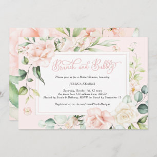 Invitation Chic rose aquarelle brunch floral et mousseux 
