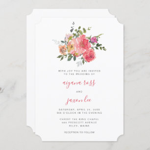 Invitation Chic rose Aquarelle Peony Bouquet Mariage