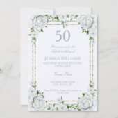 Invitation Chic Rose & Argent Frontière Florale 50e Anniversa (Devant)