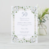 Invitation Chic Rose & Argent Frontière Florale 50e Anniversa (Debout devant)