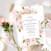 Invitation Chic rose, blanc et Rose or Mariage Floral