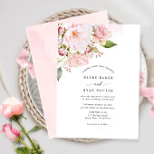 Invitation Chic rose, blanc et Rose or Mariage Floral