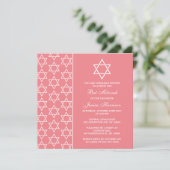 Invitation Chic Rose & Blanc Étoile Juive De David Bat mitzva (Debout devant)