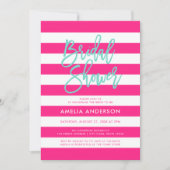 Invitation Chic rose & blanc rayures Turquoise Fête des marié (Devant)
