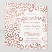 Invitation Chic Rose blanche or Cheetah Leopard Quinceañera (Devant / Derrière)