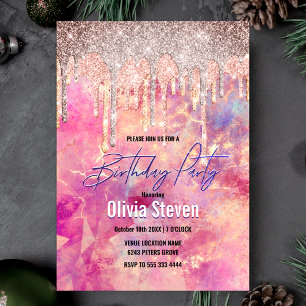 Invitation Chic rose bleu rose holographique goutte à goutte