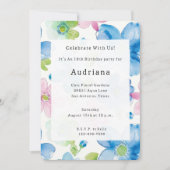 Invitation Chic rose bleu vert Floral Anniversaire (Devant)