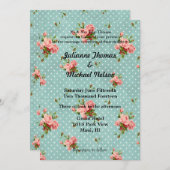 Invitation Chic Rose Blue Vintage Wedding (Devant / Derrière)