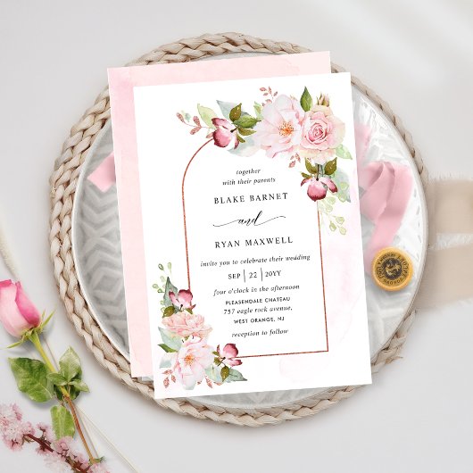 Invitation Chic rose Blush et or Rose tout en un Mariage