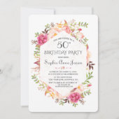Invitation Chic Rose Blush Floral Navy Blue Anniversaire (Devant)