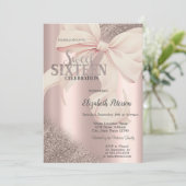 Invitation Chic Rose Bow Or Rose Gold Sweet 16 (Debout devant)
