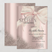 Invitation Chic Rose Bow Or Rose Gold Sweet 16 (Devant / Derrière)