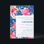 Invitation Chic Rose Chaud Bleu Floral Aquarelle Bat Mitzvah<br><div class="desc">Invitation de Bat Mitzvah Florale Aquarelle Rose Chaud et Bleu Cobalt Chic</div>