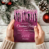 Invitation Chic rose chaude gouttes noir parties scintillant